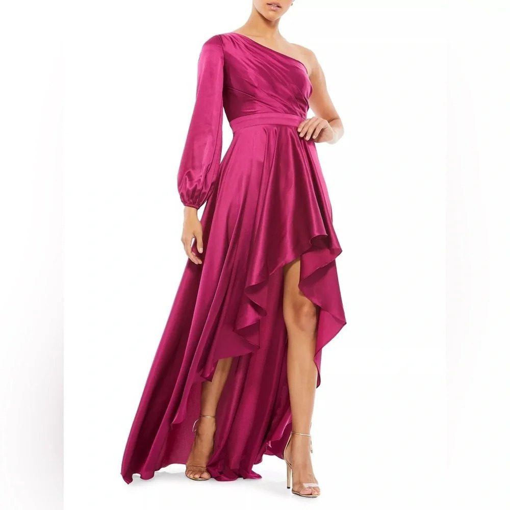 Mac Duggal Ieena High-Low One-Shoulder Gown Berry 16892